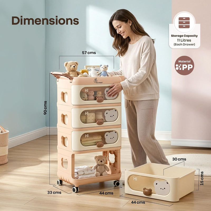 R for Rabbit Kiddo Korner Bear Baby Organiser with Drawers & Wheels