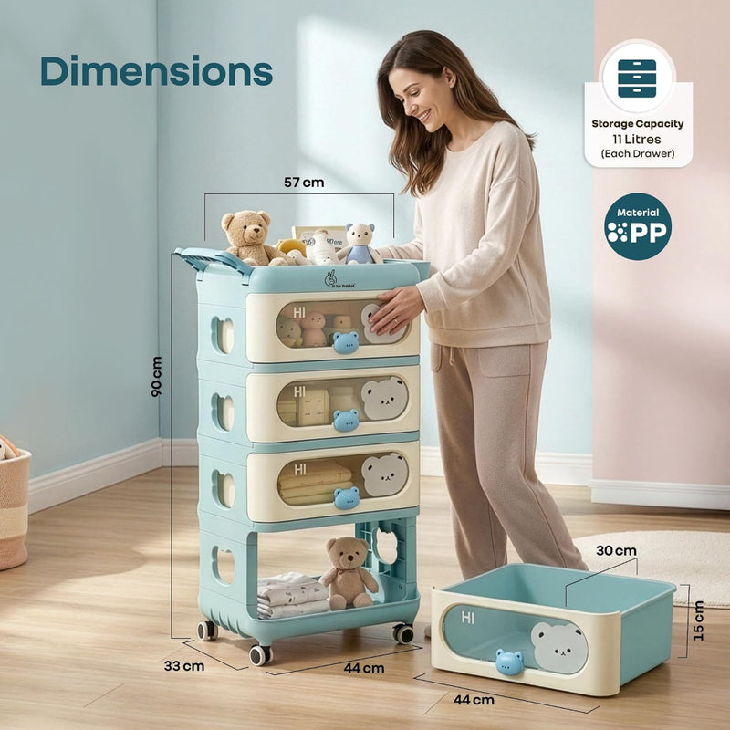 R for Rabbit Kiddo Korner Bear Baby Organiser with Drawers & Wheels