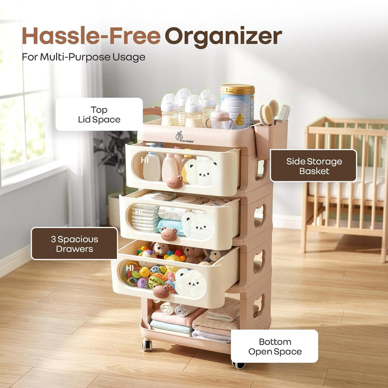 R for Rabbit Kiddo Korner Bear Baby Organiser with Drawers & Wheels