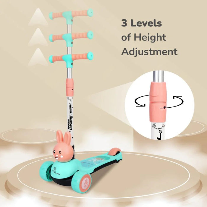 R for Rabbit Road Runner Bunny Scooter For Kids With PU LED Wheels -Green Peach-Ride Ons-R for Rabbit-Toycra