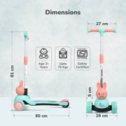 R for Rabbit Road Runner Bunny Scooter For Kids With PU LED Wheels -Green Peach