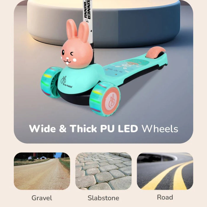 R for Rabbit Road Runner Bunny Scooter For Kids With PU LED Wheels -Green Peach-Ride Ons-R for Rabbit-Toycra