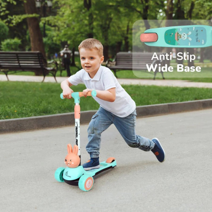 R for Rabbit Road Runner Bunny Scooter For Kids With PU LED Wheels -Green Peach-Ride Ons-R for Rabbit-Toycra