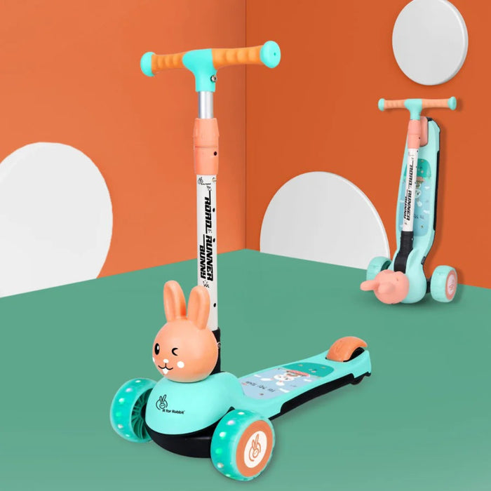R for Rabbit Road Runner Bunny Scooter For Kids With PU LED Wheels -Green Peach-Ride Ons-R for Rabbit-Toycra