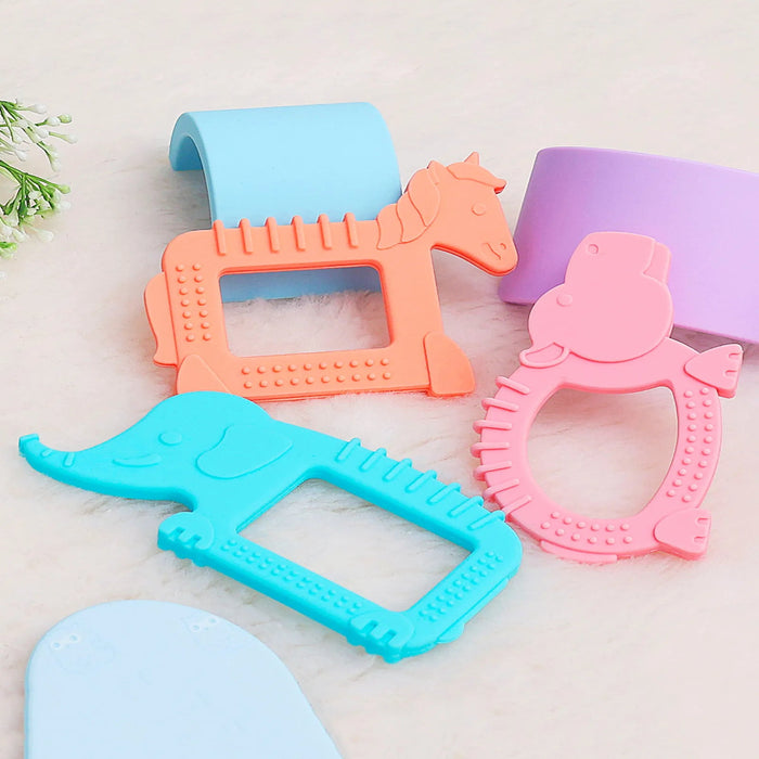 R for Rabbit Tiny Bites Safari Pack Of 3 Nibblers Pacifiers Teethrs And Rattless Blue Orange Pink-Teethers-R for Rabbit-Toycra