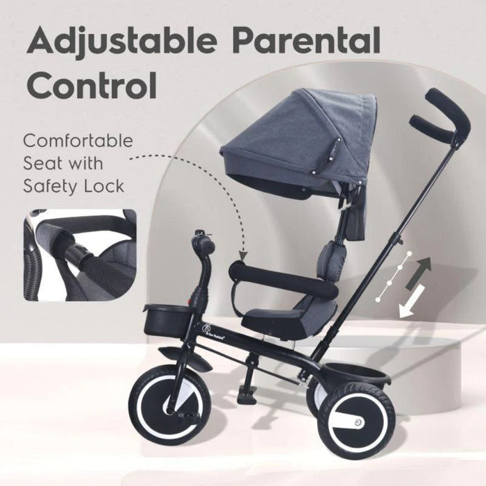 R for Rabbit Tiny Toes T30 Ace Tricycle 3 in 1, Adjustable Parental Control & Canopy, Front & Rear Basket-Ride Ons-R for Rabbit-Toycra