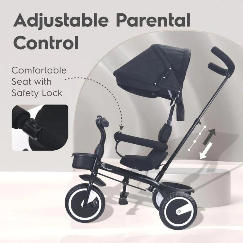 R for Rabbit Tiny Toes T30 Ace Tricycle 3 in 1, Adjustable Parental Control & Canopy, Front & Rear Basket