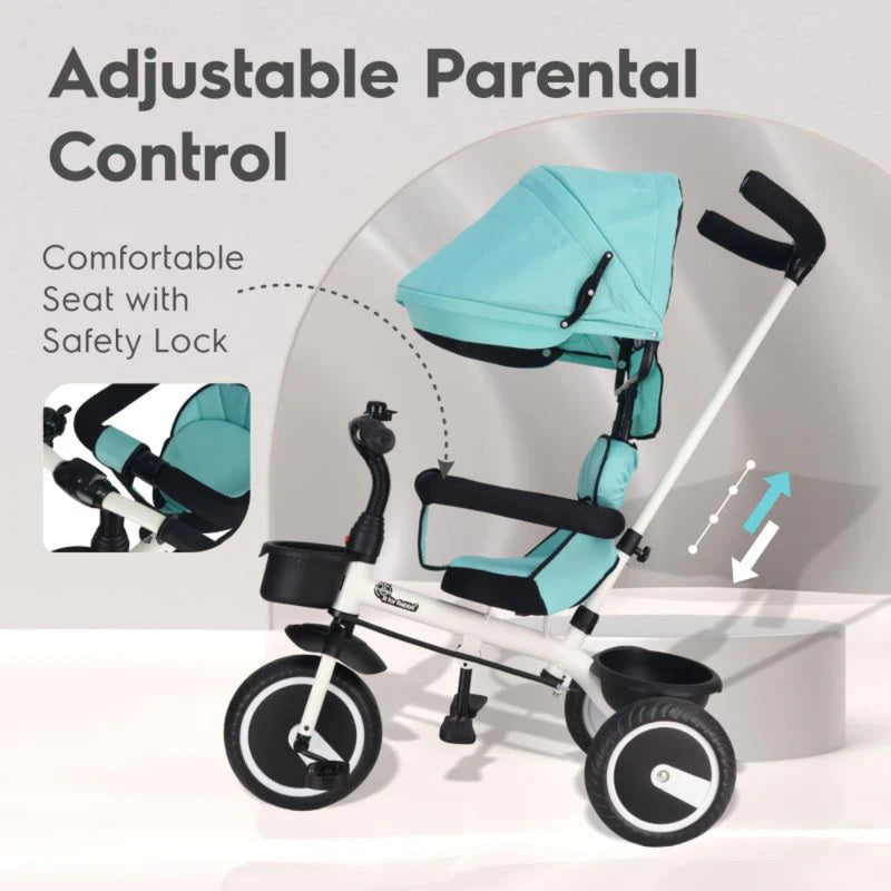 R for Rabbit Tiny Toes T30 Ace Tricycle 3 in 1, Adjustable Parental Control & Canopy, Front & Rear Basket