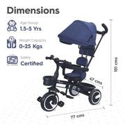 R for Rabbit Tiny Toes T30 Ace Tricycle 3 in 1, Adjustable Parental Control & Canopy, Front & Rear Basket