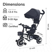 R for Rabbit Tiny Toes T30 Ace Tricycle 3 in 1, Adjustable Parental Control & Canopy, Front & Rear Basket