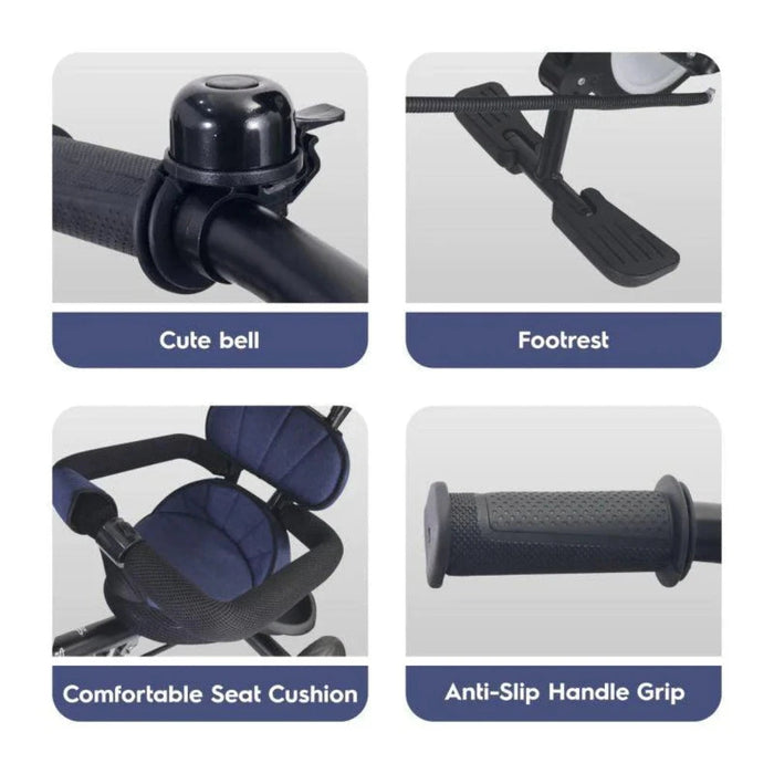 R for Rabbit Tiny Toes T30 Ace Tricycle 3 in 1, Adjustable Parental Control & Canopy, Front & Rear Basket-Ride Ons-R for Rabbit-Toycra