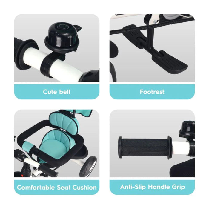 R for Rabbit Tiny Toes T30 Ace Tricycle 3 in 1, Adjustable Parental Control & Canopy, Front & Rear Basket-Ride Ons-R for Rabbit-Toycra