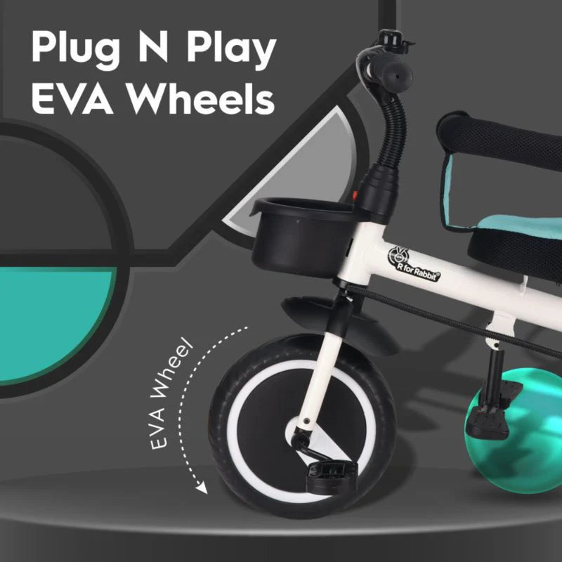 R for Rabbit Tiny Toes T30 Ace Tricycle 3 in 1, Adjustable Parental Control & Canopy, Front & Rear Basket