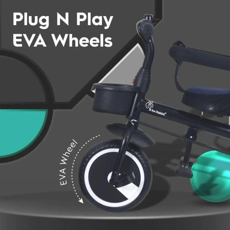 R for Rabbit Tiny Toes T30 Ace Tricycle 3 in 1, Adjustable Parental Control & Canopy, Front & Rear Basket