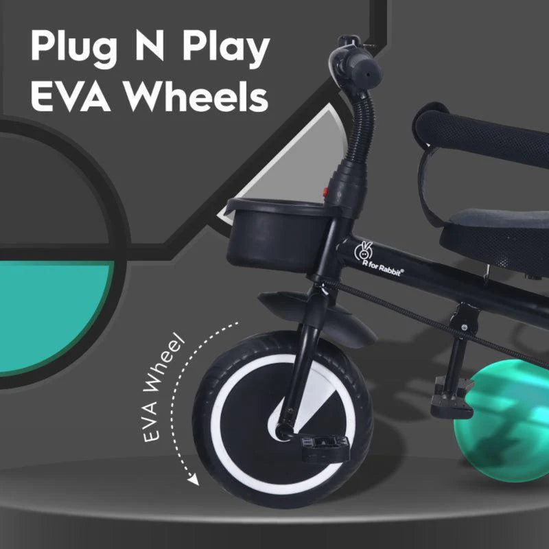 R for Rabbit Tiny Toes T30 Ace Tricycle 3 in 1, Adjustable Parental Control & Canopy, Front & Rear Basket