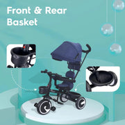 R for Rabbit Tiny Toes T30 Ace Tricycle 3 in 1, Adjustable Parental Control & Canopy, Front & Rear Basket