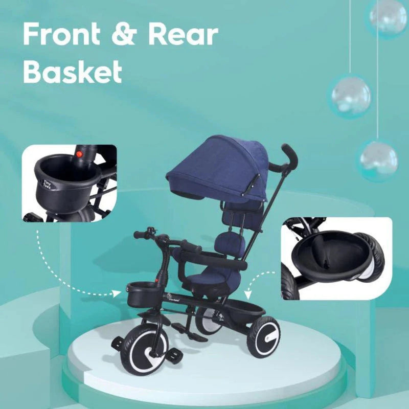 R for Rabbit Tiny Toes T30 Ace Tricycle 3 in 1, Adjustable Parental Control & Canopy, Front & Rear Basket