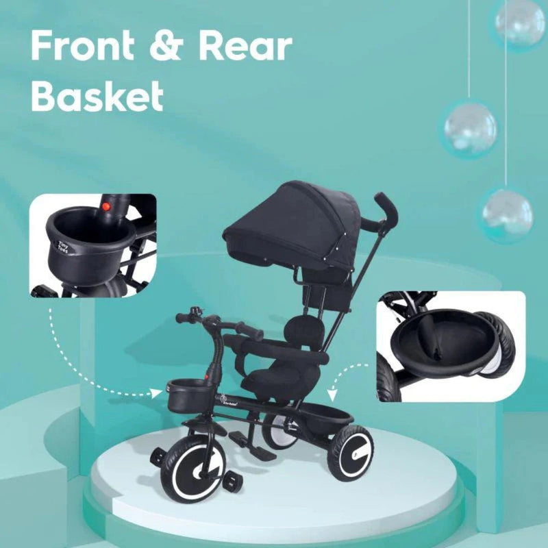 R for Rabbit Tiny Toes T30 Ace Tricycle 3 in 1, Adjustable Parental Control & Canopy, Front & Rear Basket