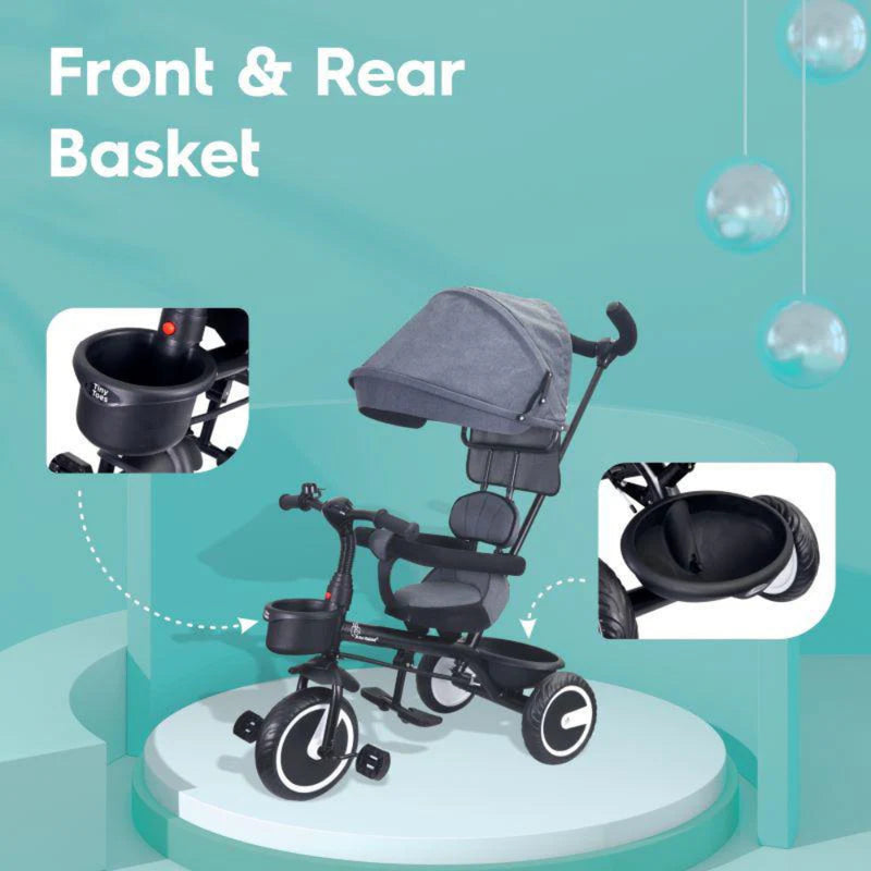 R for Rabbit Tiny Toes T30 Ace Tricycle 3 in 1, Adjustable Parental Control & Canopy, Front & Rear Basket