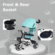 R for Rabbit Tiny Toes T30 Ace Tricycle 3 in 1, Adjustable Parental Control & Canopy, Front & Rear Basket