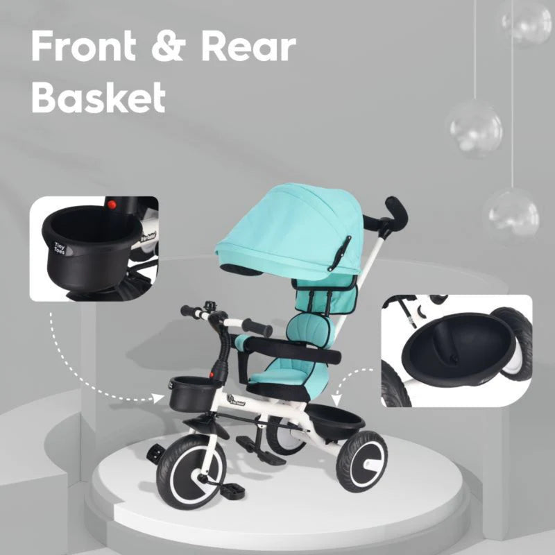 R for Rabbit Tiny Toes T30 Ace Tricycle 3 in 1, Adjustable Parental Control & Canopy, Front & Rear Basket
