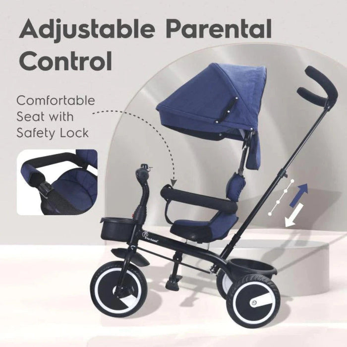R for Rabbit Tiny Toes T30 Ace Tricycle 3 in 1, Adjustable Parental Control & Canopy, Front & Rear Basket-Ride Ons-R for Rabbit-Toycra