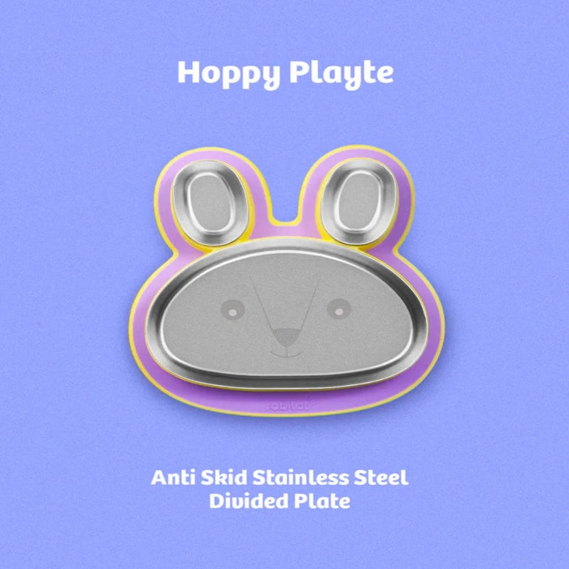 Rabitat Hoppy Playte Anti Skid Stainless Steel Divided Plate -Purple