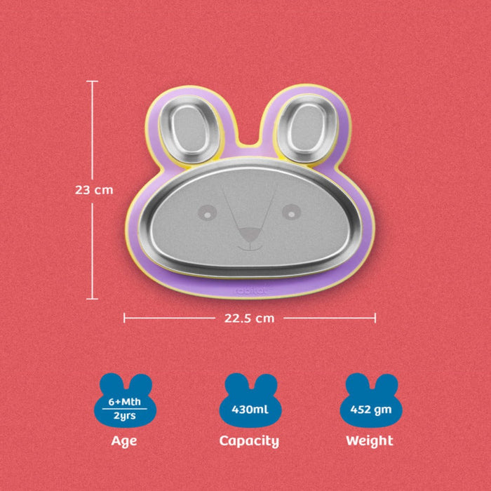 Rabitat Hoppy Playte Anti Skid Stainless Steel Divided Plate -Purple-Mealtime Essentials-Rabitat-Toycra