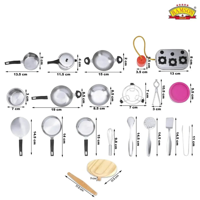 Ramson India Stainless Steel Kids’ Kitchen Playset 101 Piece-Pretend Play-Ramson-Toycra