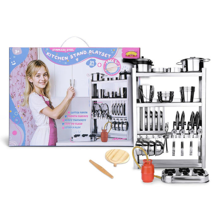 Ramson Stainless Steel Kitchen Playset 34 Pcs-Pretend Play-Ramson-Toycra