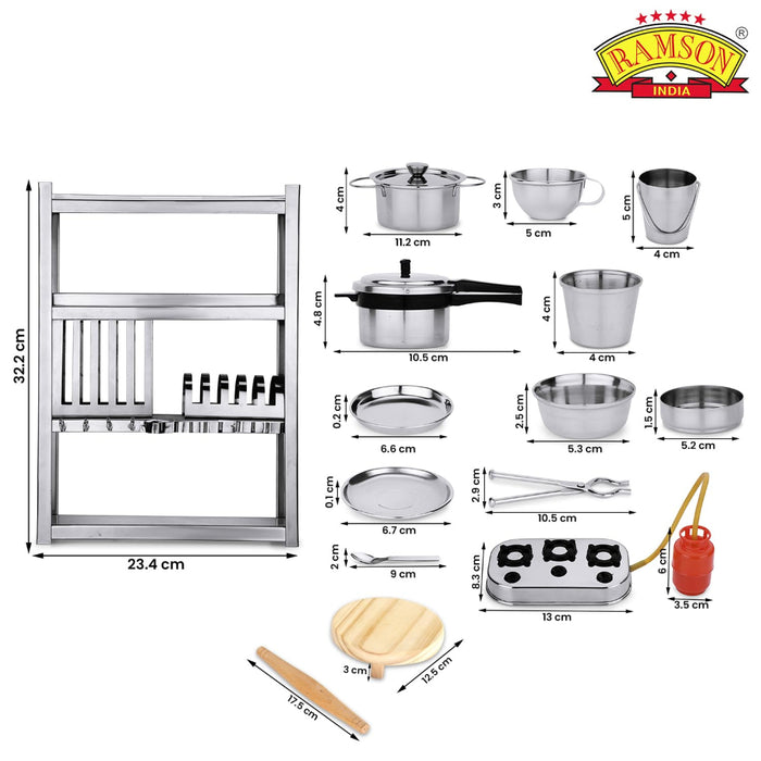 Ramson Stainless Steel Kitchen Playset 34 Pcs-Pretend Play-Ramson-Toycra