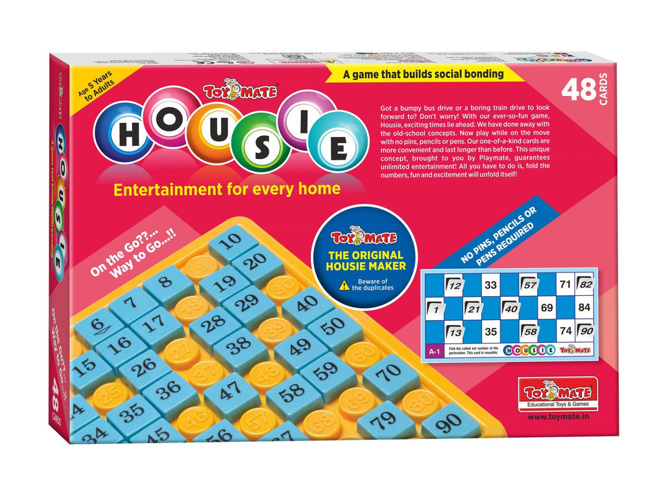 Red Housie 48 Cards – No-Pen Foldable Bingo Tambola Family Game, Reusable, Travel-Friendly-simple-Toymate-Toycra