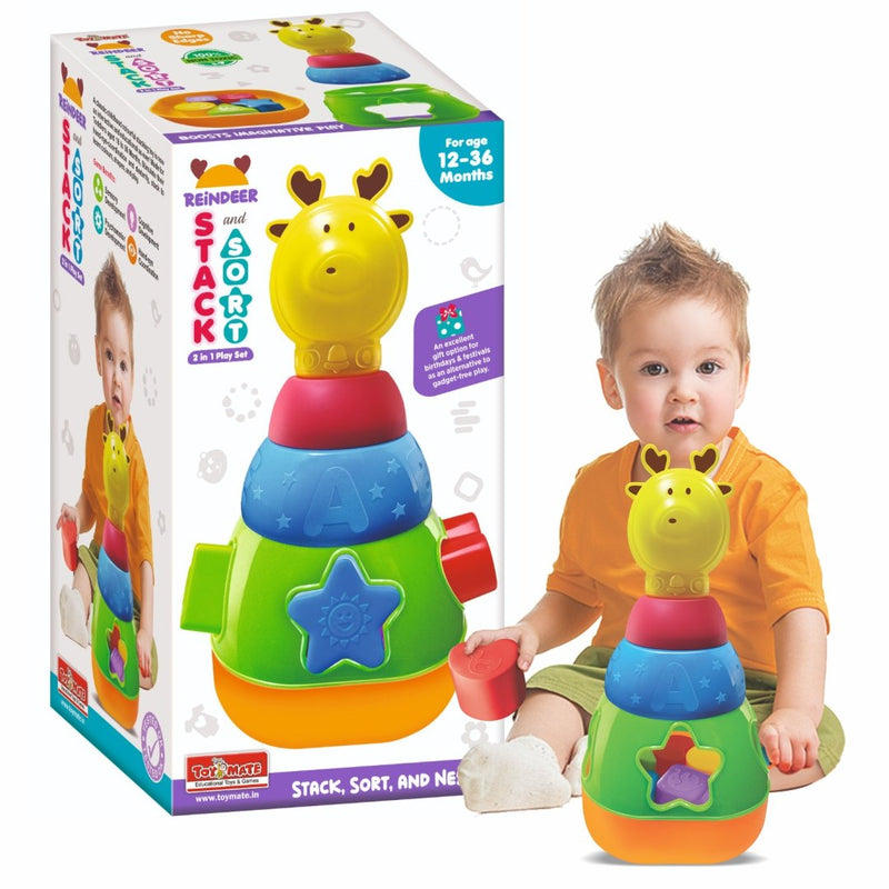 Reindeer Stack & Sort Toy for Toddlers | 2-in-1 Educational Play Set (12–36M)