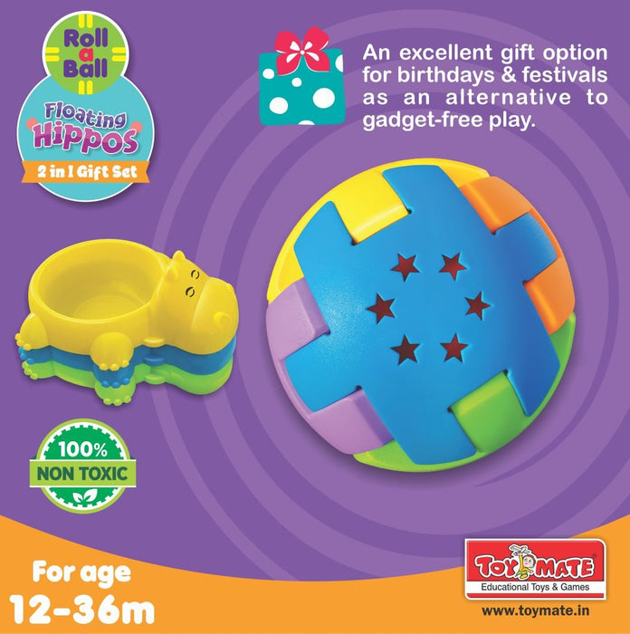 Roll-a-Ball & Floating Hippos Gift Set | Bath & Play Toys for 12–36 Months-simple-Toymate-Toycra