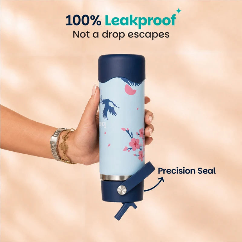 Basil HydraFizz Insulated Stainless Steel Water Bottle 600ml - Sakura Bloom