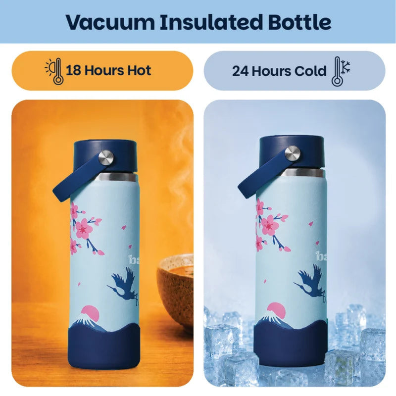 Basil HydraFizz Insulated Stainless Steel Water Bottle 600ml - Sakura Bloom