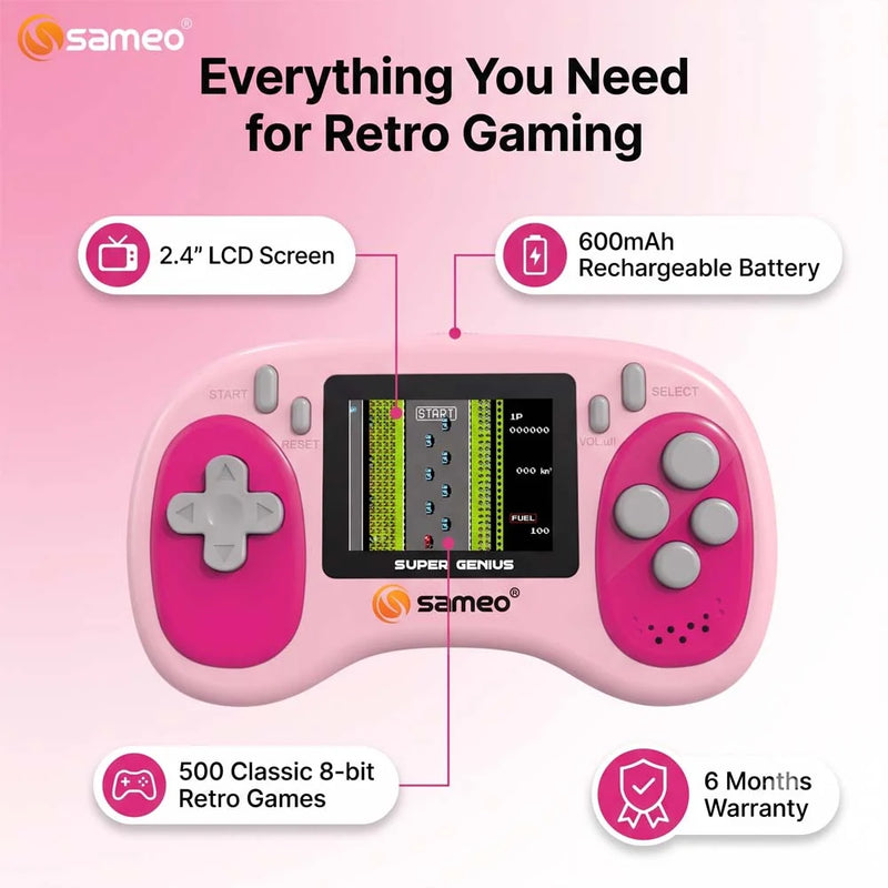Sameo Super Genius Handheld Gaming Console | 500+ Built-in Classic Retro 8-Bit Games