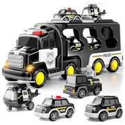 Shanvi Toys 5-in-1 Friction Powered Double Decker Transport Truck Toy Set