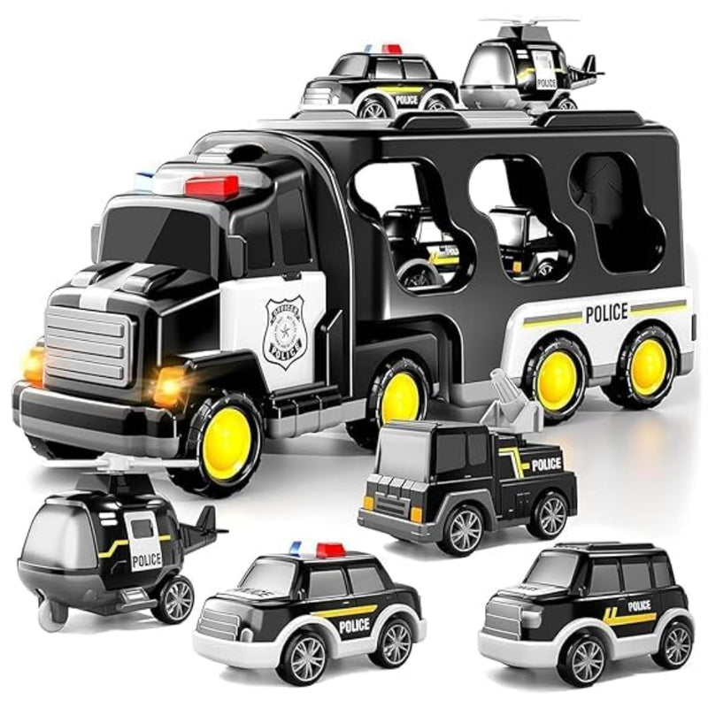 Shanvi Toys 5-in-1 Friction Powered Double Decker Transport Truck Toy Set