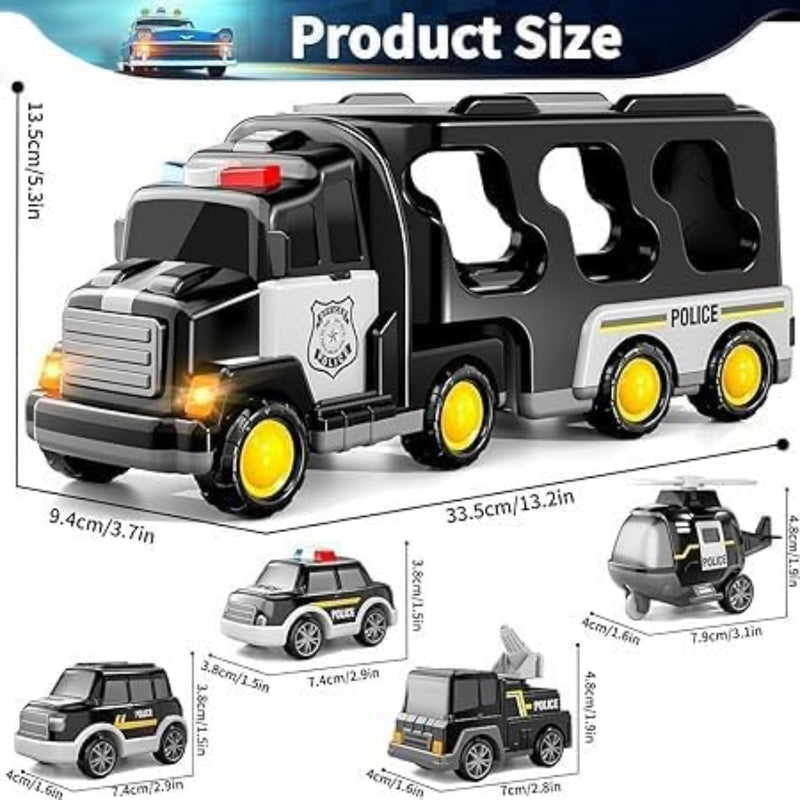 Shanvi Toys 5-in-1 Friction Powered Double Decker Transport Truck Toy Set
