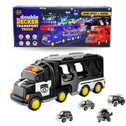 Shanvi Toys 5-in-1 Friction Powered Double Decker Transport Truck Toy Set