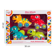 Shooting Star Dino Wheels, Friction Powered Running Dinosaur Pack of 4