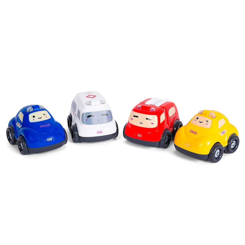 Shooting Star Light & Siren Vehicle Toys Friction Powered Running Cars Pack of 4