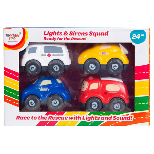 Shooting Star Light & Siren Vehicle Toys Friction Powered Running Cars Pack of 4-Vehicles-Shooting Star-Toycra