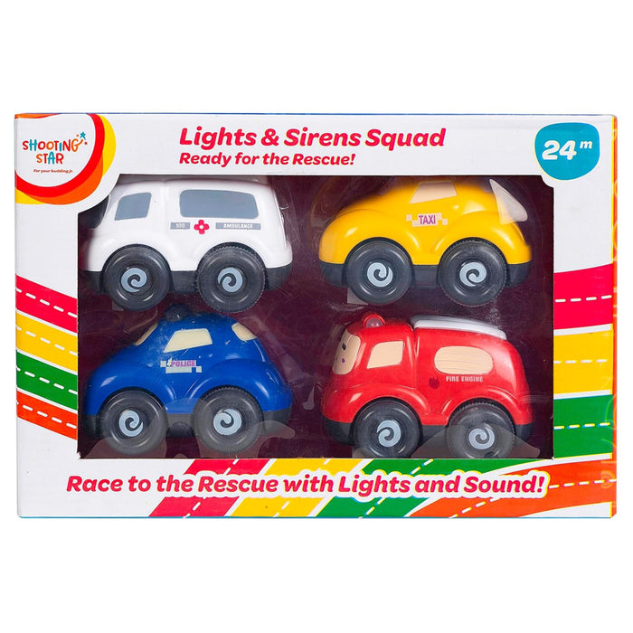 Shooting Star Light & Siren Vehicle Toys Friction Powered Running Cars Pack of 4-Vehicles-Shooting Star-Toycra
