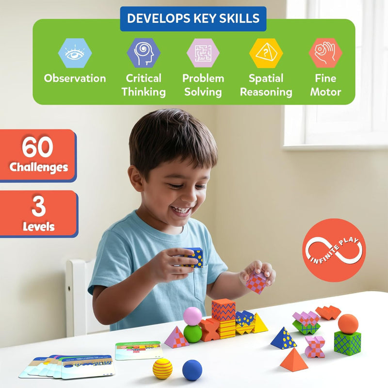 Skillmatics Brain Blocks, 3D Early STEM Building Blocks Game for Kids
