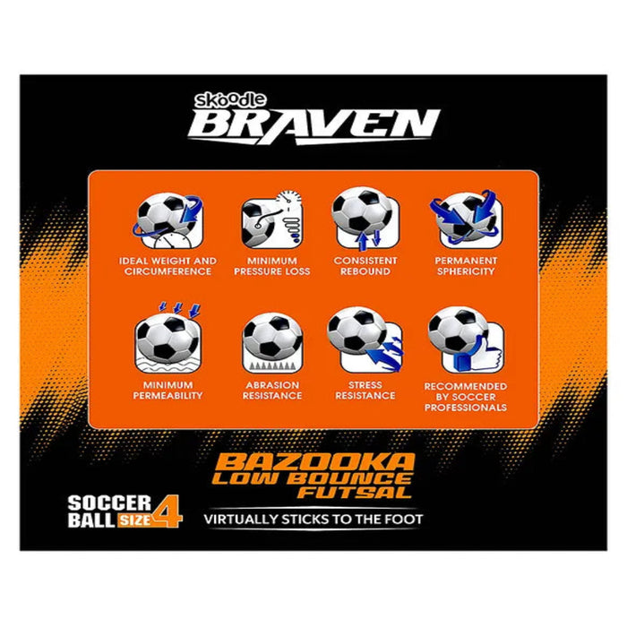 Skoodle Braven Bazooka Low Bounce Futsal Football Size 4 - Orange-Outdoor Toys-Skoodle-Toycra