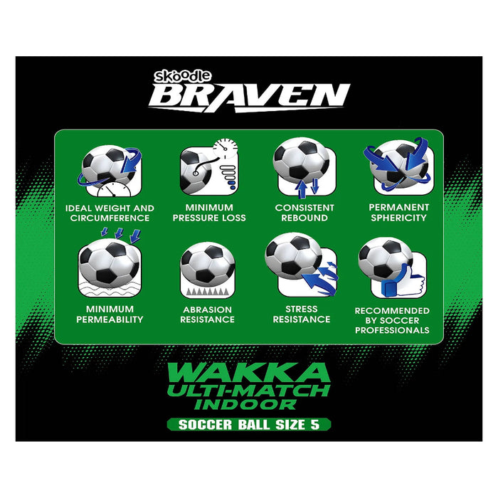 Skoodle Braven Wakka Indoor Football With 2 Layer Canvas Size 5 - Neon Green-Outdoor Toys-Skoodle-Toycra