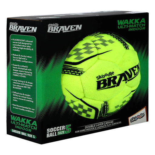 Skoodle Braven Wakka Indoor Football With 2 Layer Canvas Size 5 - Neon Green-Outdoor Toys-Skoodle-Toycra