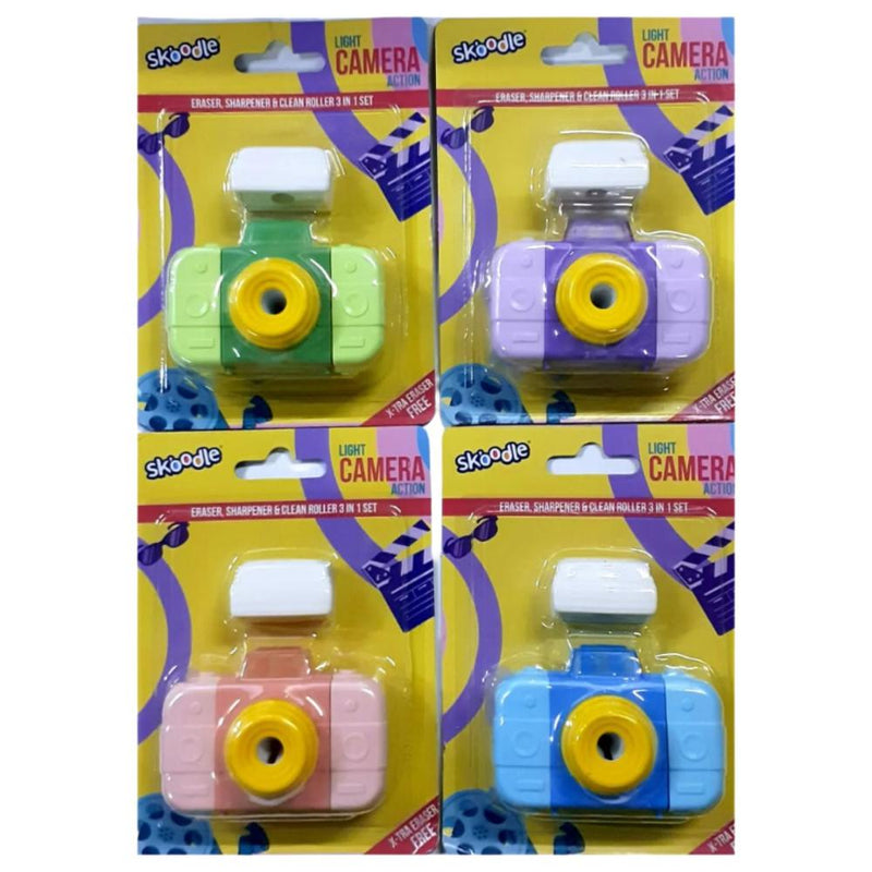 Skoodle Camera Eraser & Sharpener 3 in 1 Set - Pack of 4